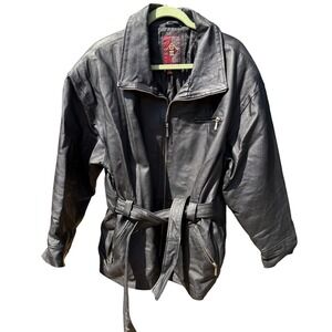 G-III Black‎ Leather Belted Jacket Menswear Classic Stylish Coat Size 2X